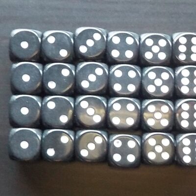 Dice: 24x 16mm Black Dice with White Pips