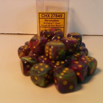 Dice: 36 - 12mm Festive Rio with Yellow