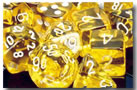 Dice: 12 - 16mm Translucent Yellow with White