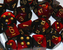 Dice: 36 - 12mm Gemini Black and Red with Gold