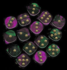 Dice: 36 - 12mm Gemini Purple and Green with Gold