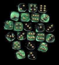 Dice: 36 - 12mm Gemini Black and Green with Gold