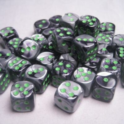 Dice: 36 - 12mm Gemini Black and Grey with Green