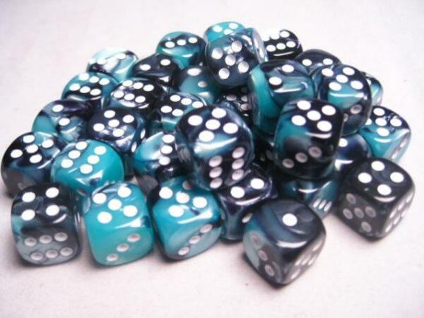 Dice: 36 - 12mm Gemini Black and Shell with White