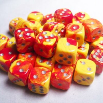 Dice: 36 - 12mm Gemini Red and Yellow with Silver
