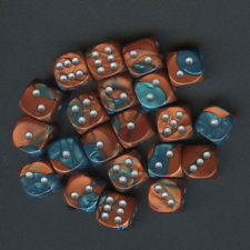 Dice: 36 - 12mm Gemini Copper and Teal with Silver