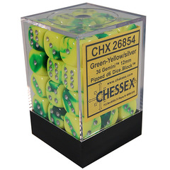 Dice: 36 - 12mm Gemini Green and Yellow with Silver