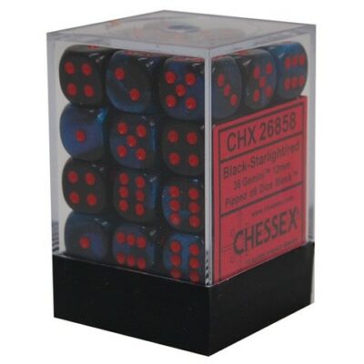 Dice: 36 - 12mm Gemini Black and Starlight with red