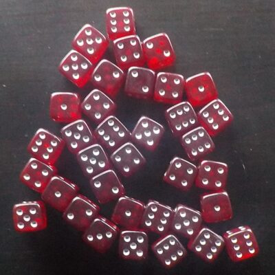 Dice: 36x 12mm Red Dice with Silver Pips