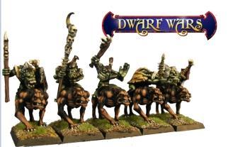 Dwarf Wars Miniatures: Goblin Dog Soldier Cavalry (4)