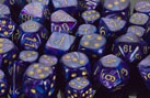 Dice: 36 - 12mm Lustrous Purple with Gold