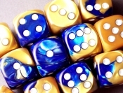 Dice: 12 - 16mm Blue and Gold with White