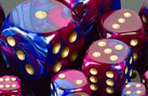 Dice: 12 - 16mm Blue and Purple with Gold