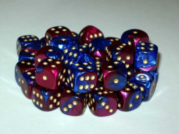 Dice: 36 - 12mm Gemini Blue and Purple with Gold