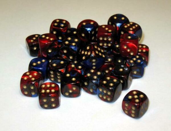 Dice: 36 - 12mm Gemini Blue and Red with Gold