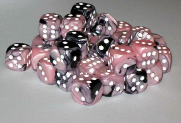 Dice: 36 - 12mm Gemini Black and Pink with White