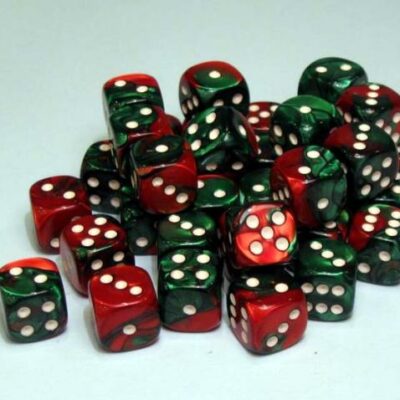 Dice: 36 - 12mm Gemini Green and Red with White