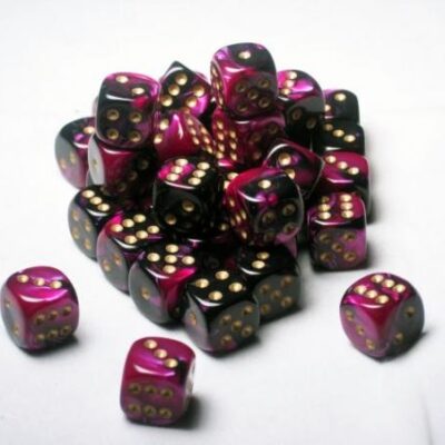 Dice: 36 - 12mm Gemini Black and Purple with Gold