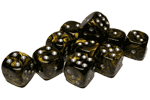 Dice: 36 - 12mm Leaf Black and Gold with Silver