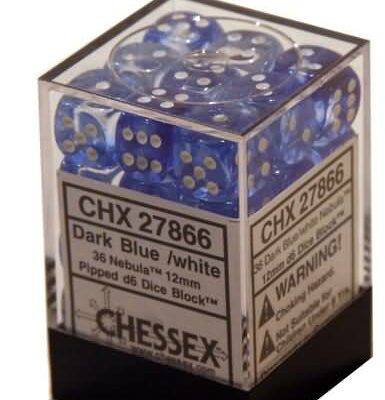 Dice: 36 - 12mm Nebula Dark Blue with White