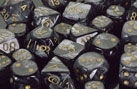 Dice: 36 - 12mm Lustrous Black with Gold